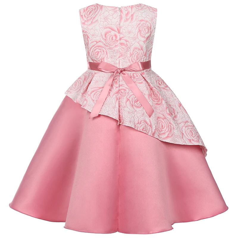 2024 New Fashion Rose Flower Girls Dress Summer Sleeveless Bow Girls Princess Dress Birthday Party Gifts 2-10 Years Kids Clothes