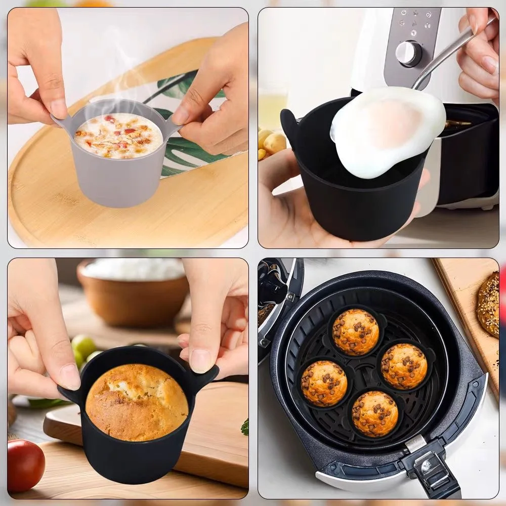 

4 шт. многоразовые силиконовые вкладыши для фритюрницы и чашки для выпечки, аксессуары для яиц, тортов, фрикаделек, антипригарные кухонные инструменты для выпечки