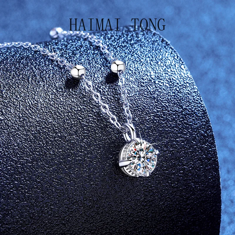 

HAIMAITONG PT950 платиновый цвет D 50-точечное ожерелье с муассанитом, цепочка на ключицу, жемчужная цепочка с четырьмя когтями, легкий роскошный нишевый дизайн