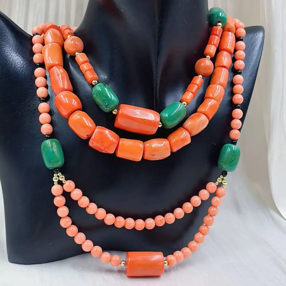 3 Style Nice New Vintage Natural Sea Bamboo Woman Jewelry Gift Orange Coral Necklace 18inch
