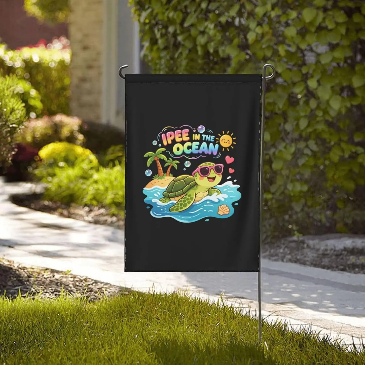 Funny Sarcastic Beach Kawaii Turtle Kids I Pee in The Ocean Garden Flag Funny Garden Flag 12x18 Double Sided Garden Flags fo yyi