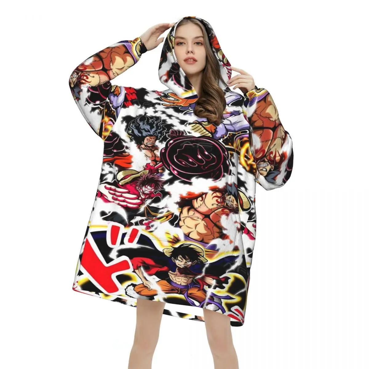 Luffys Zoro Onepiece O-one-pieces-s Oversized Blanket Hoodie Sweatshirt Long Fleece Hooded Wearable Blanket with Large Pocket
