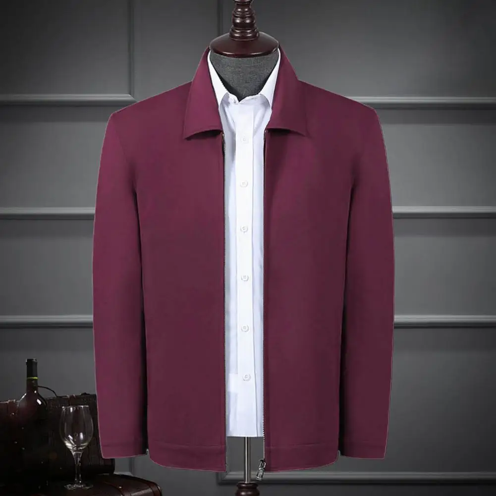 Men Coat Jacket Spring And Autumn Solid Color Turn-down Collar Middle Aged Business Dad Jacket Gentle Men Work Cardigan Coat