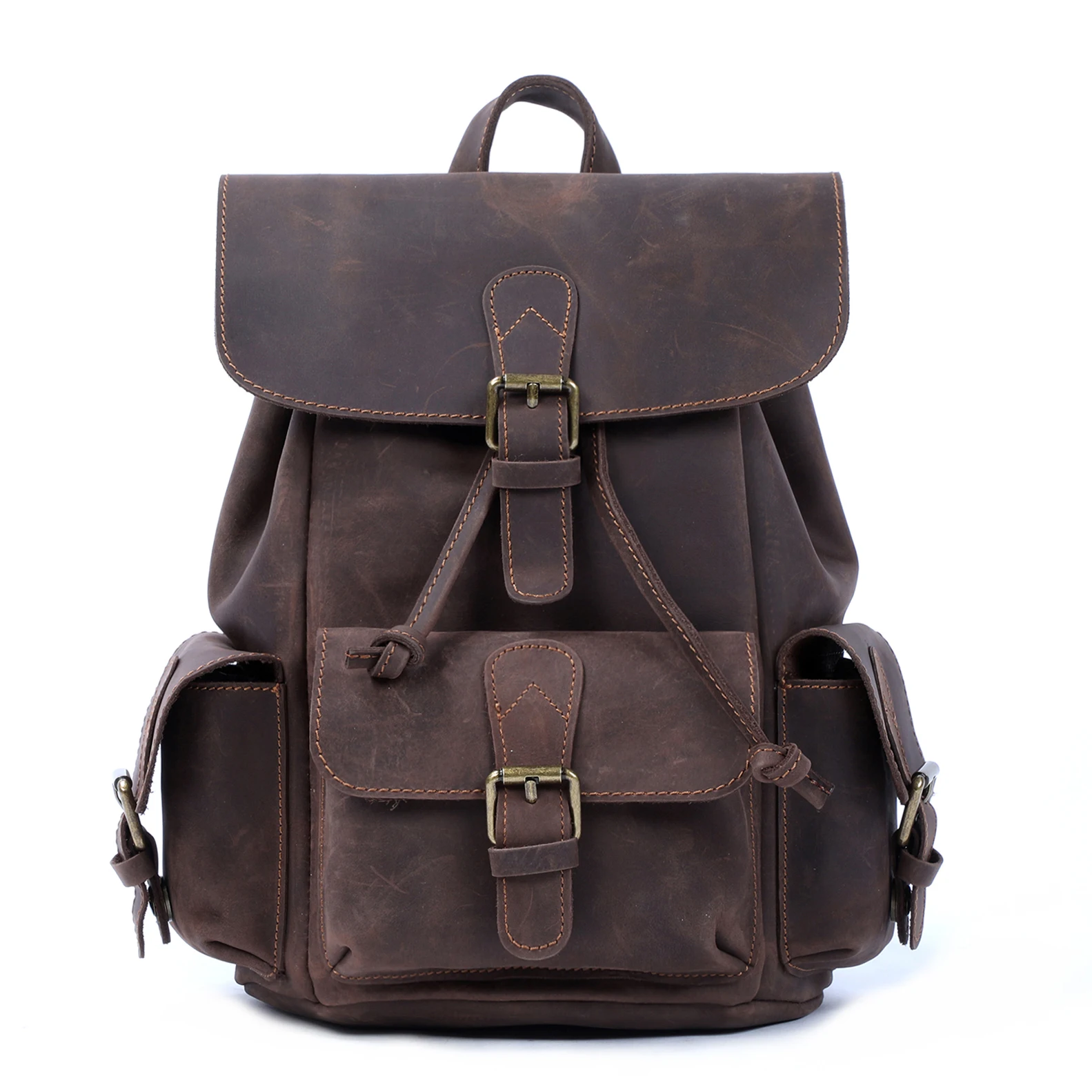 S.WORKER Vintage Echtleder-Rucksack für Damen, Reise-Vintage-Mini-Crazy-Horse-Schultasche, Schultertasche aus Rindsleder – Detail 8