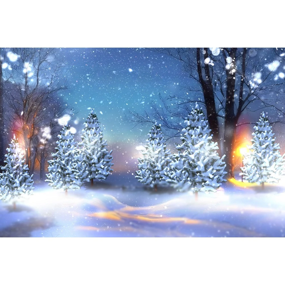 Winter Snow Scene Backdrop for Christmas Photography Forest Mountain Natural Landscape Snowflake Portrait Backgound Photo Studio