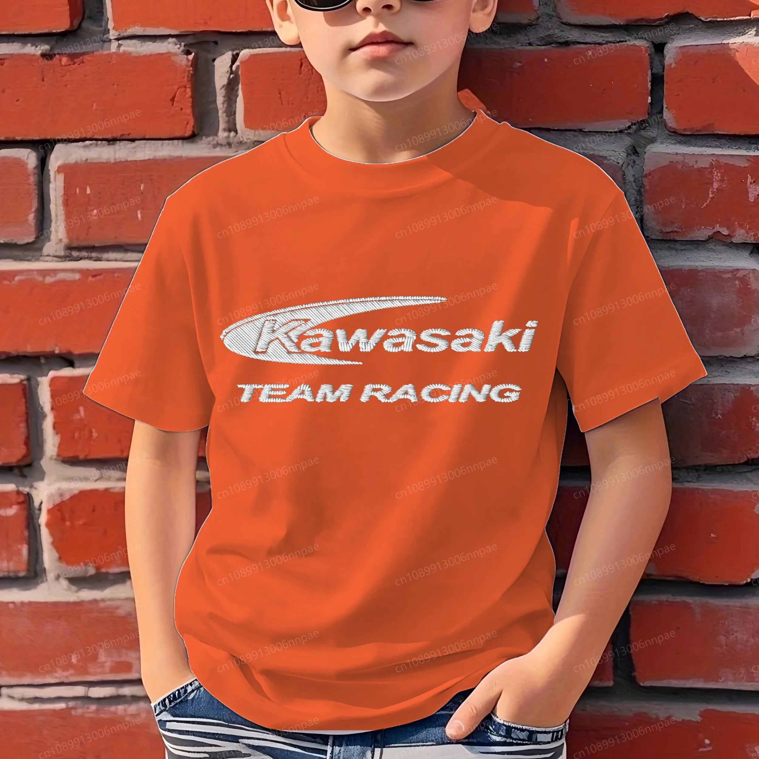 

High-quality T-shirts for Boys Embroidery Kawasaki 3D Printing Pure Cotton Children Clothing Children's Top Summer Clothes Child