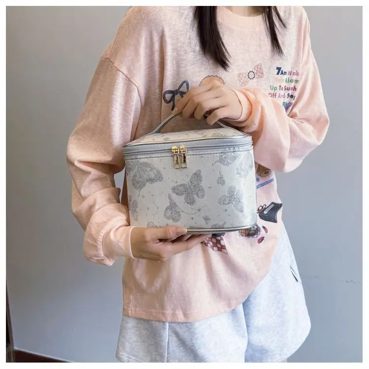 الرجعية التطريز حقيبة مستحضرات تجميل المرأة أنيقة سعة كبيرة متعددة الوظائف حقيبة يد السيدات المحمولة أدوات الزينة المنظم Maquillaje #3