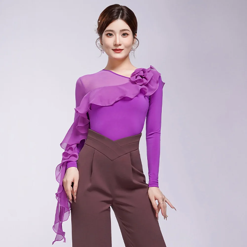 Haut de danse moderne pour femmes, bleu, nouveau châle à volants, GB, noir, pivoine, violet, valse, Biyu, bleu, haut de danse de haute qualité