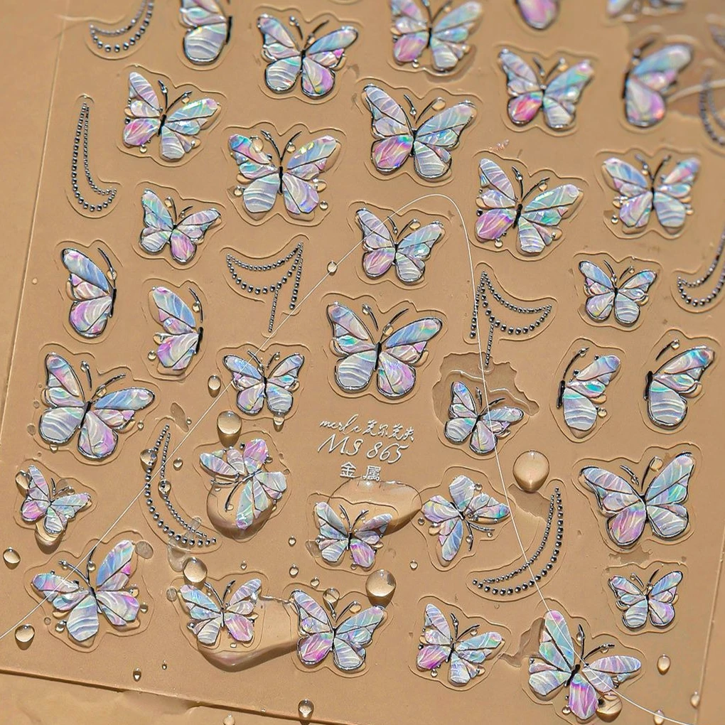 

Illusion Gradient Butterfly Chain Shiny Snowflakes Pearl Rose Flowers Bowknot Lotus Star Wing Nail Art Stickers Manicure Decals