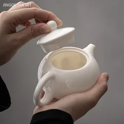 Mutton Fat Jade White Porcelain Teapot Ball Hole Filter Tea Infuser Handmade Ceramic Xishi Tea Pot Chinese Tea Ceremony Supplies