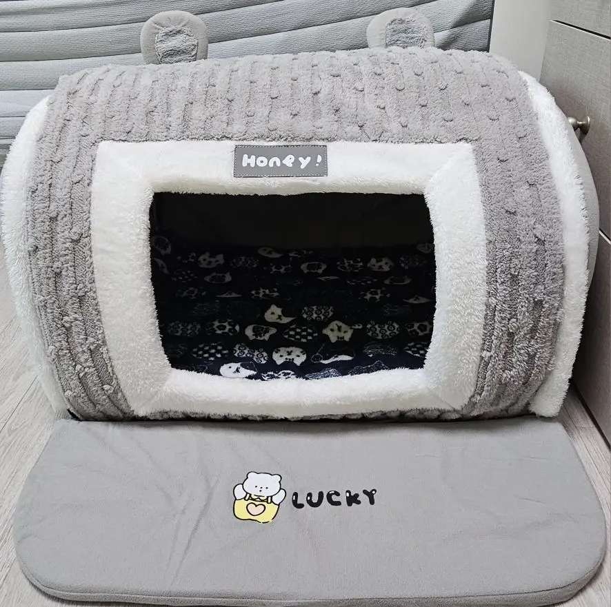 Hundehütte für drinnen, weiches, gemütliches Haustier-Schlafbett mit Loch, abnehmbare warme Katzenhütte, rutschfeste Matte für Kätzchen, Welpen, Haustier-Winterbedarf – Detail 11