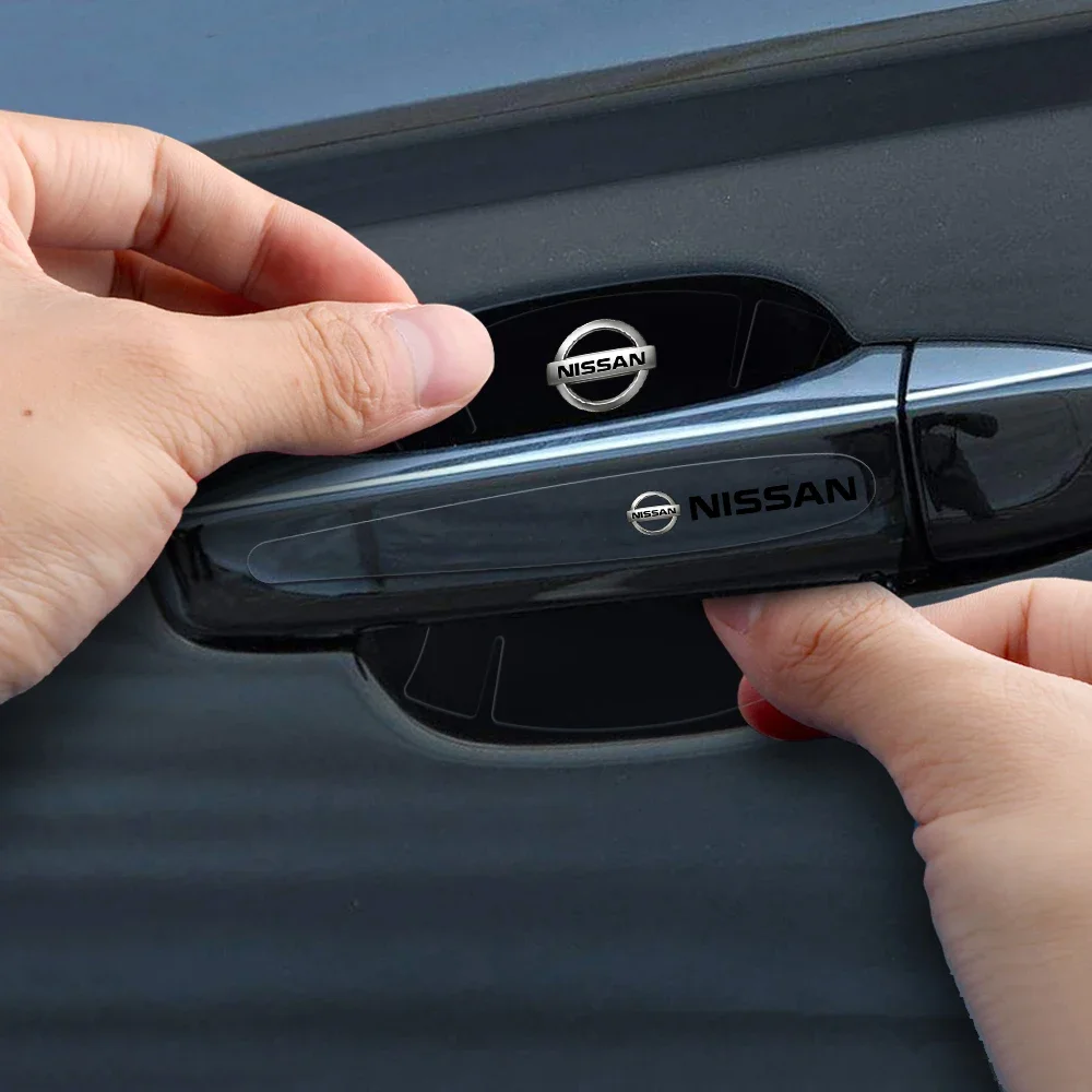 4/8 قطعة وعاء باب السيارة المضادة للخدش ملصق واضح الباب السلطانية مقبض حماية ملصق لنيسان قاشقاي جوك سنترا نيسمو X-trail