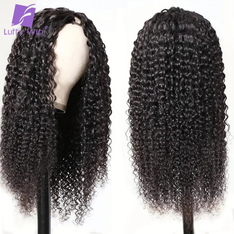 Glueless Curly V Part Wig Brazilian Virgin Hair 200% Density No Leave Out Clip In Upgrade U Part Wigs 4B 4C Water Wave For Women