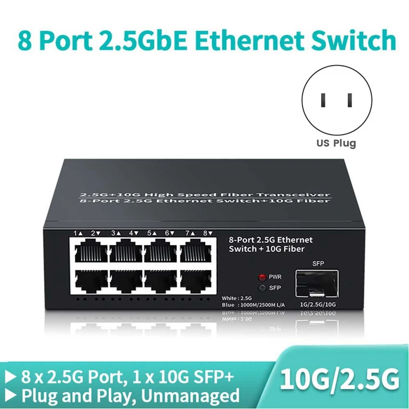 Imagem -03 - Portas Ethernet Switch 2.5gbps Rede Switch Mais Porta 10g Slot de Fibra Laboratório em Casa Plug And Play-us 8