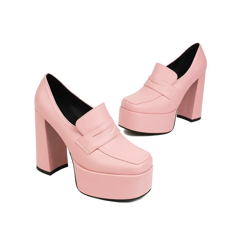 2022 Autumn Ladies Fashion Shoes Slip-ons Closed Toe Office Mature Dress High Heeled Pumps Platform Stiletto Block Heels Loafers