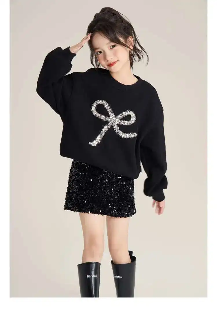 

Новые осенние модные бутиковые комплекты для маленьких девочек, топ + юбки с блестками, элегантные костюмы принцессы, От 3 до 8 лет