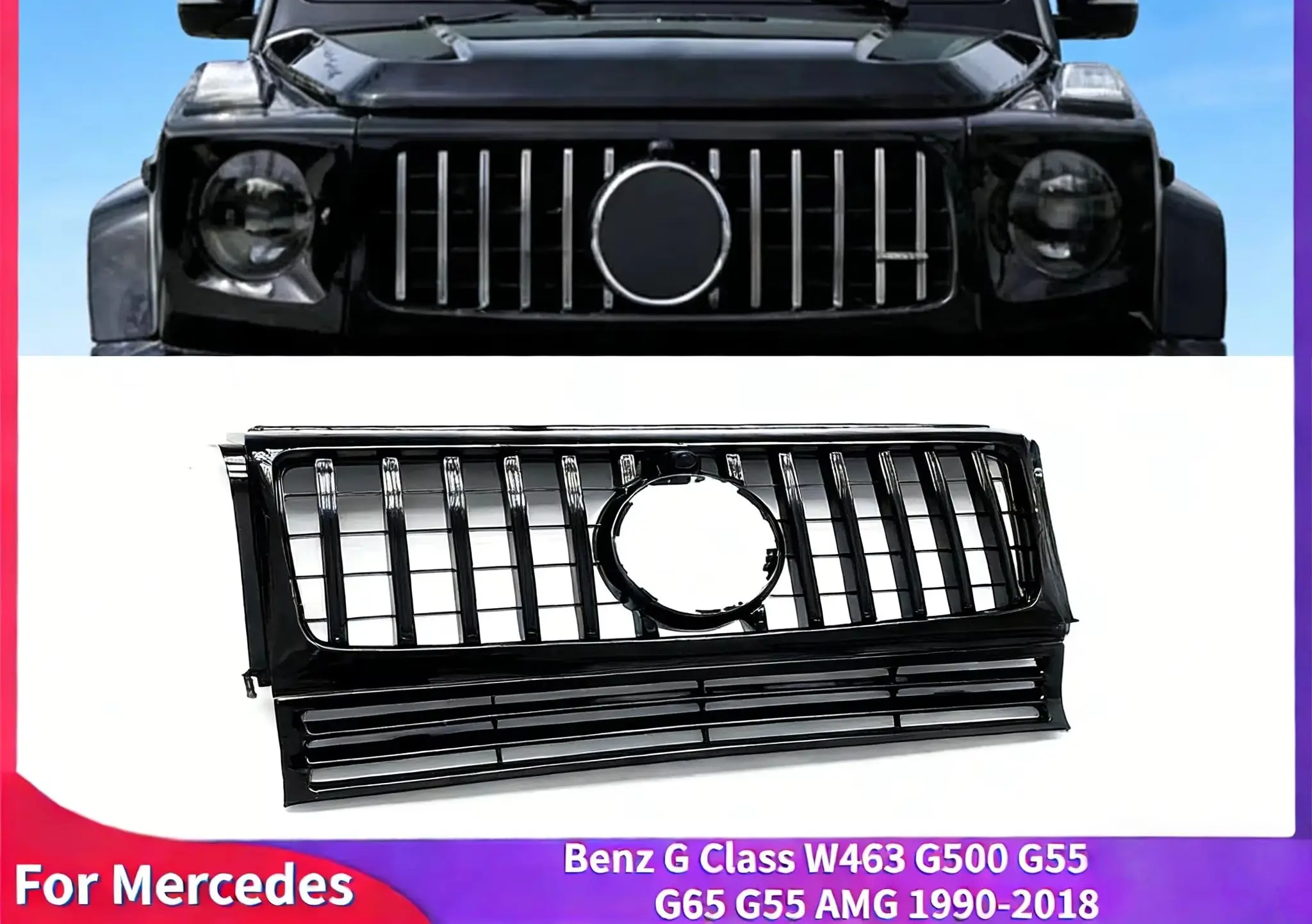 

W463 G500 G550 G63 G65 G55 AMGGT R Style Gri For Mercedes Benz G Class 90- 18 Front Inlet Grille Bumper Grill Tuning Accessories