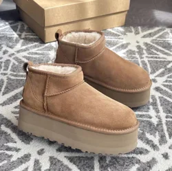 Snow Boots Women's  Sheepskin Boots Winter Warm Boots Platform  Real Sheepskin Wool platform shoes ankle boots