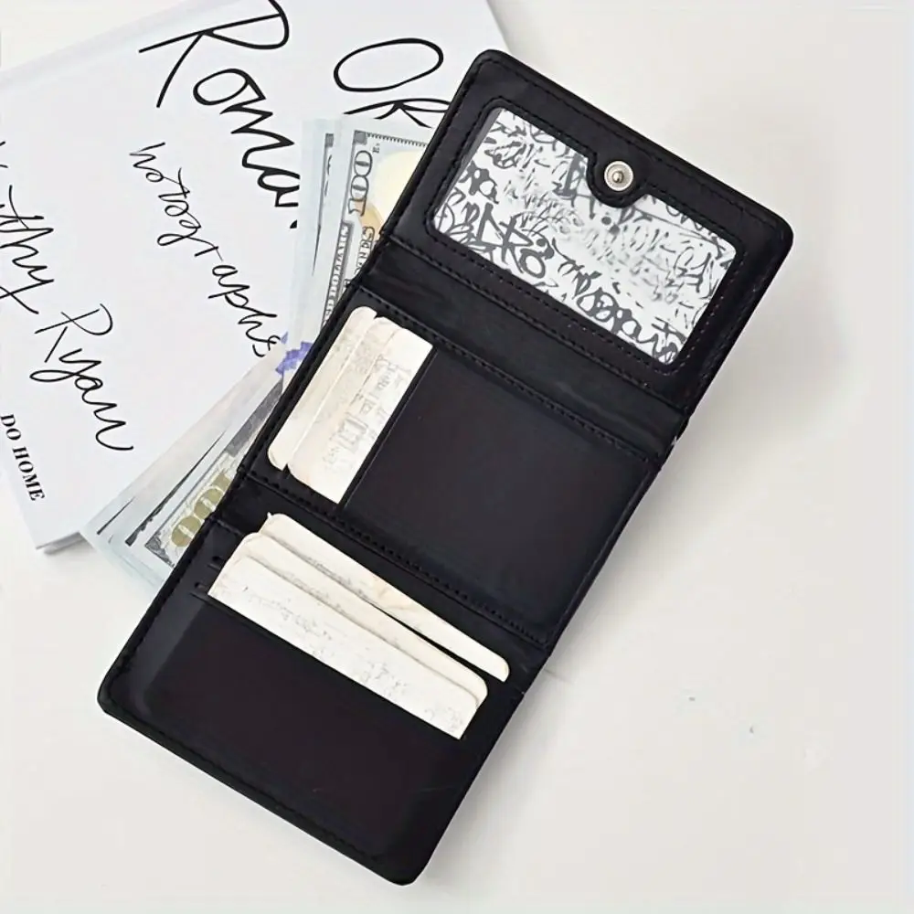 PU Leather Festive Fortune Wallets Black+White Three-Fold Cat Babking Design Mini Wallet Large Capacity Leather Women Coin Purse