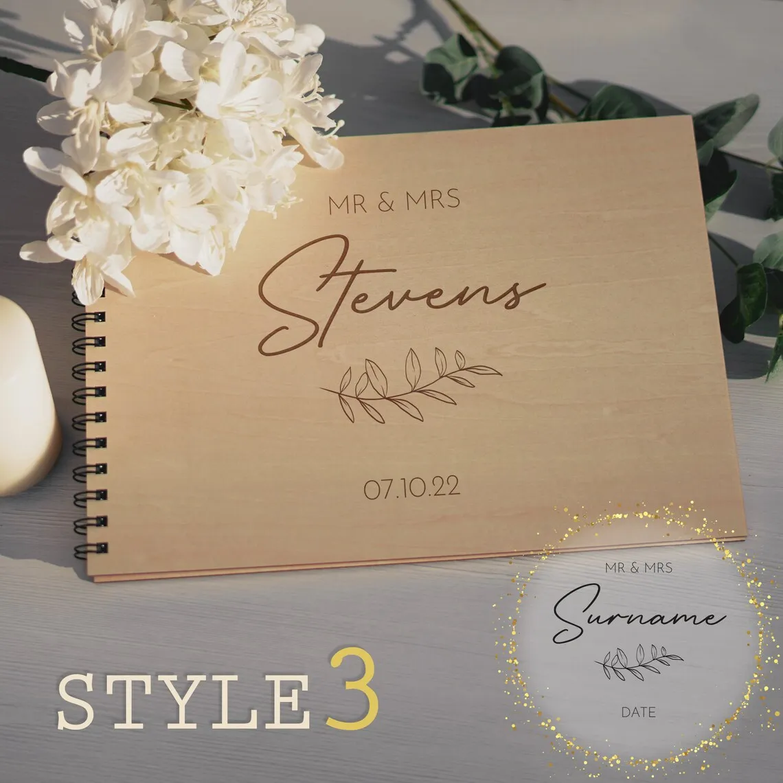 Personalised Wedding Guest Book Engraved Custom Personalized Wooden Wedding Scrapbook or Photo Album autograph album