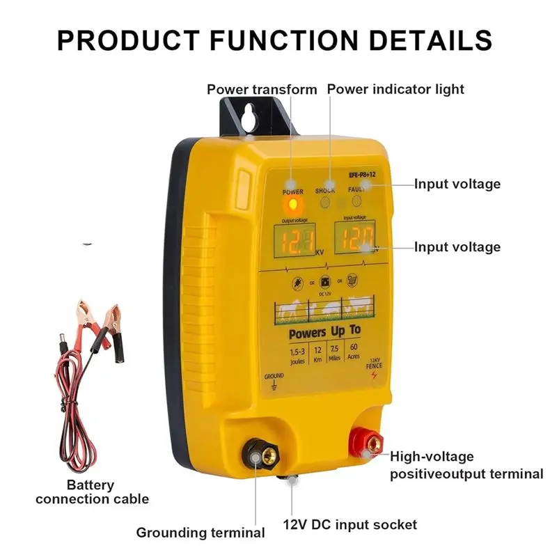 AT63-Livestock Breeding Animal Electronic Fence 12Km Electric Fence, US-PLUG Poultry Farming Shepherd Sheep Management Tool