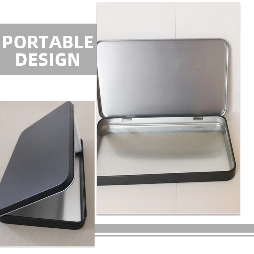 

6pcs Metal Tin Box 125x58x20mm Silver Black Hinged Lid Compact Portable Storage Containers Gift Packaging Boxes