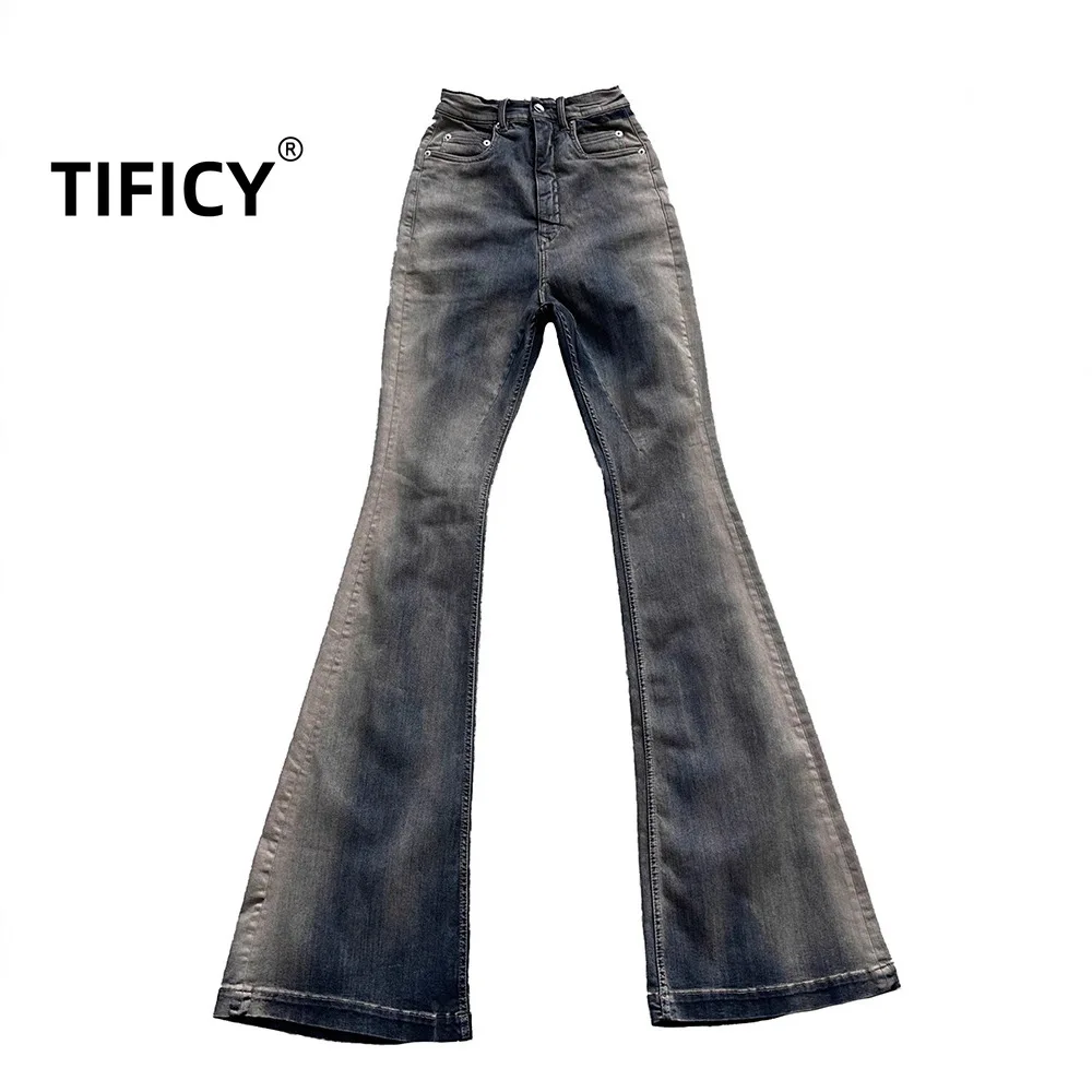 هاي ستريت جان السراويل RO نمط الرجال غسلها التدرج عالية تمتد طول الأرض عادية مايكرو متوهج ضيق التخسيس الدينيم بانت #1