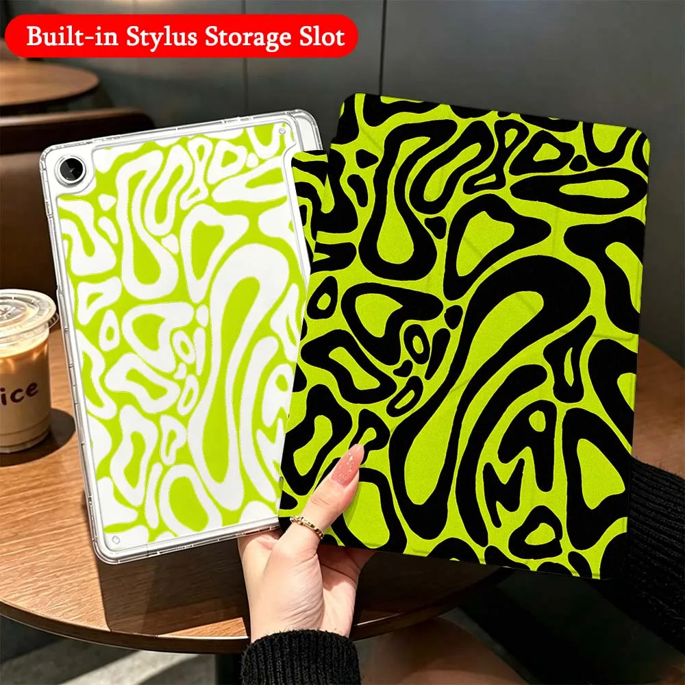 Abstract Black Pattern For Samsung Galaxy Tab A9 A8 A11 S6 S7 S8 S9 S10 FE Plus Lite Transparent Y-Shaped Folding Tablet Case