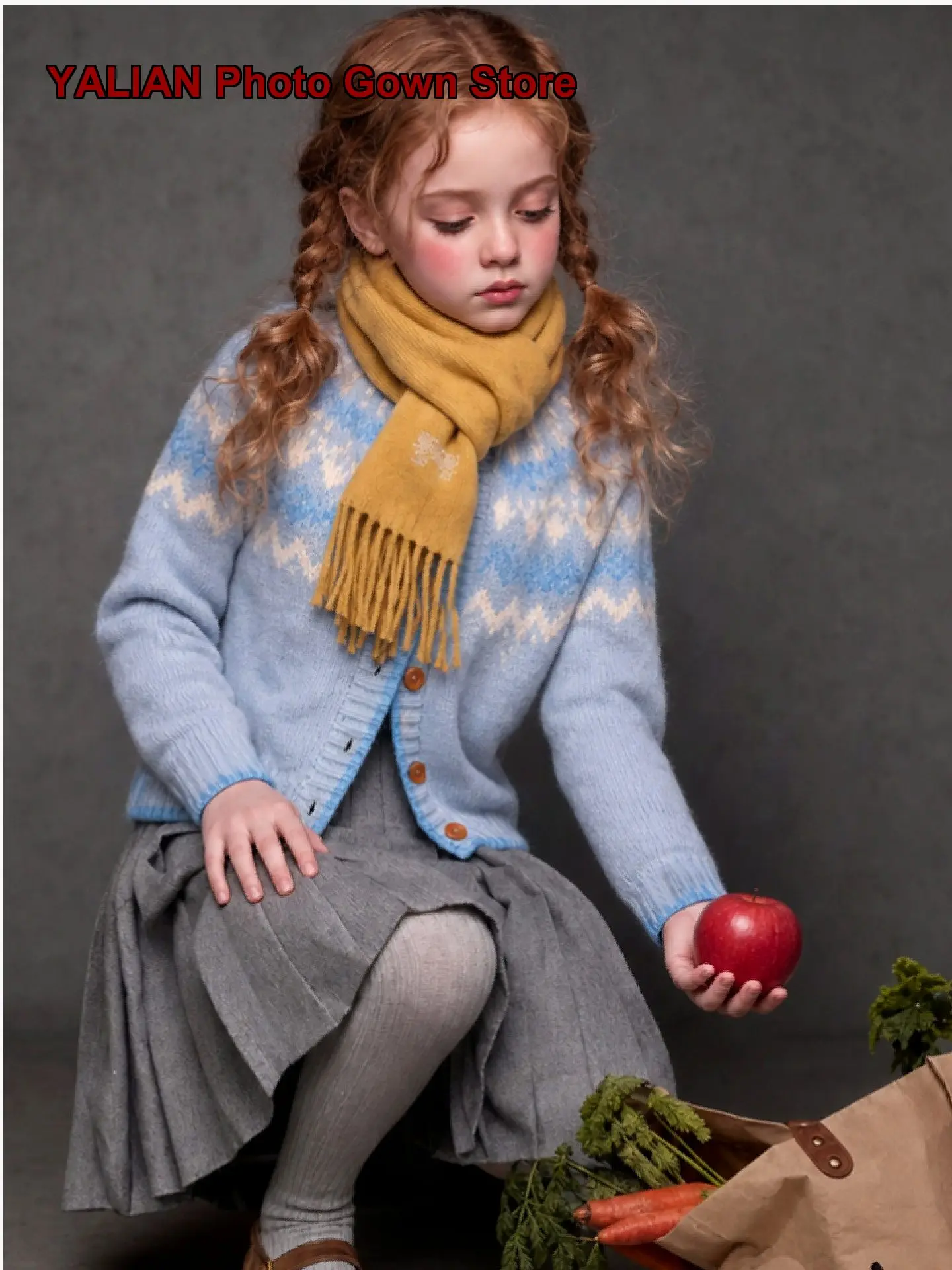 Girls Cardigan Kids Blue Fair Isle Knit Top Spring Autumn Stylish Outerwear