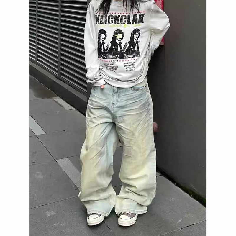 

ZHIZOU женские мешковатые джинсы Y2k, эстетический стиль 2000-х, широкие джинсовые брюки, винтажные джинсовые брюки большого размера в стиле Харадзюку, одежда на осень