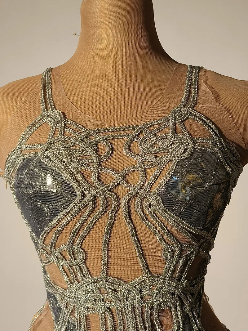 Combinaison à paillettes pour chanteur et séparés eur de bar, costume de scène, tenue de fête rave, vêtements drag queen, costume de batterie miroir, 2023