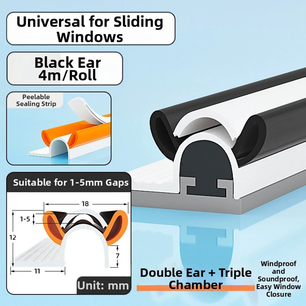 Noise Reduction and Thermal Insulation Window Strip with Secure Fit and Robust TPE Material Suitable for DIY Application