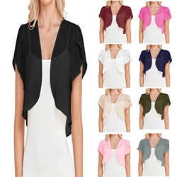 Europe and the United States spring and summer new women's chiffon blouse solid color short sleeve cardigan thin chiffon shawl w