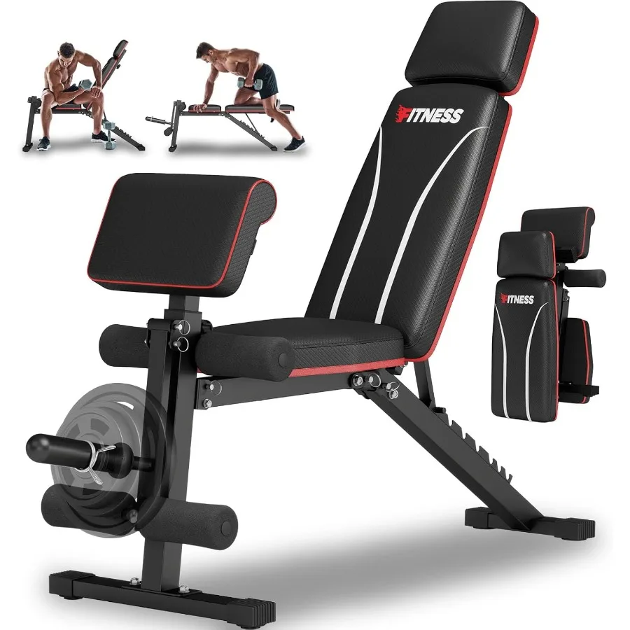 مقعد وزن قابل للطي لصالة الألعاب الرياضية المنزلية مع مائل قابل للتعديل والانكماش المتكامل لتمديد الساق ومسند رأس ممتد #1