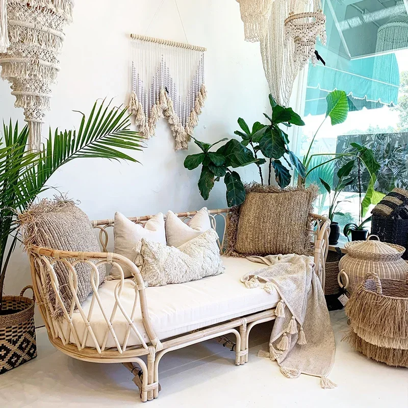 INS Southeast Asia Rattan Outdoor Courtyard Balcony Double Three-Seat Rattan Chair Sofa Leisure Sofa
