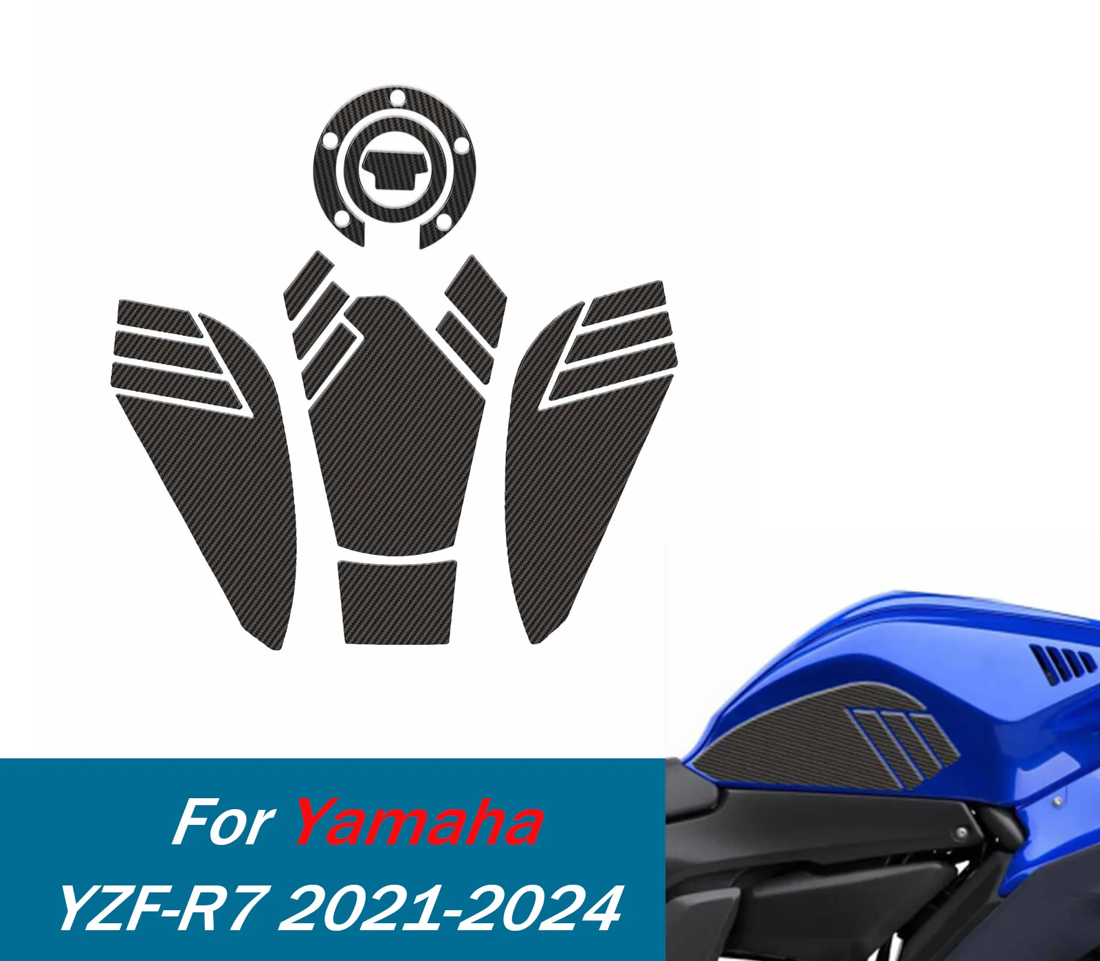 

﻿ Мотоциклетные противоскользящие наклейки на топливный бак, крышка бензобака, защитная накладка для масла для Yamaha YZF R7 R 7 2021-2024, устойчивые к царапинам наклейки