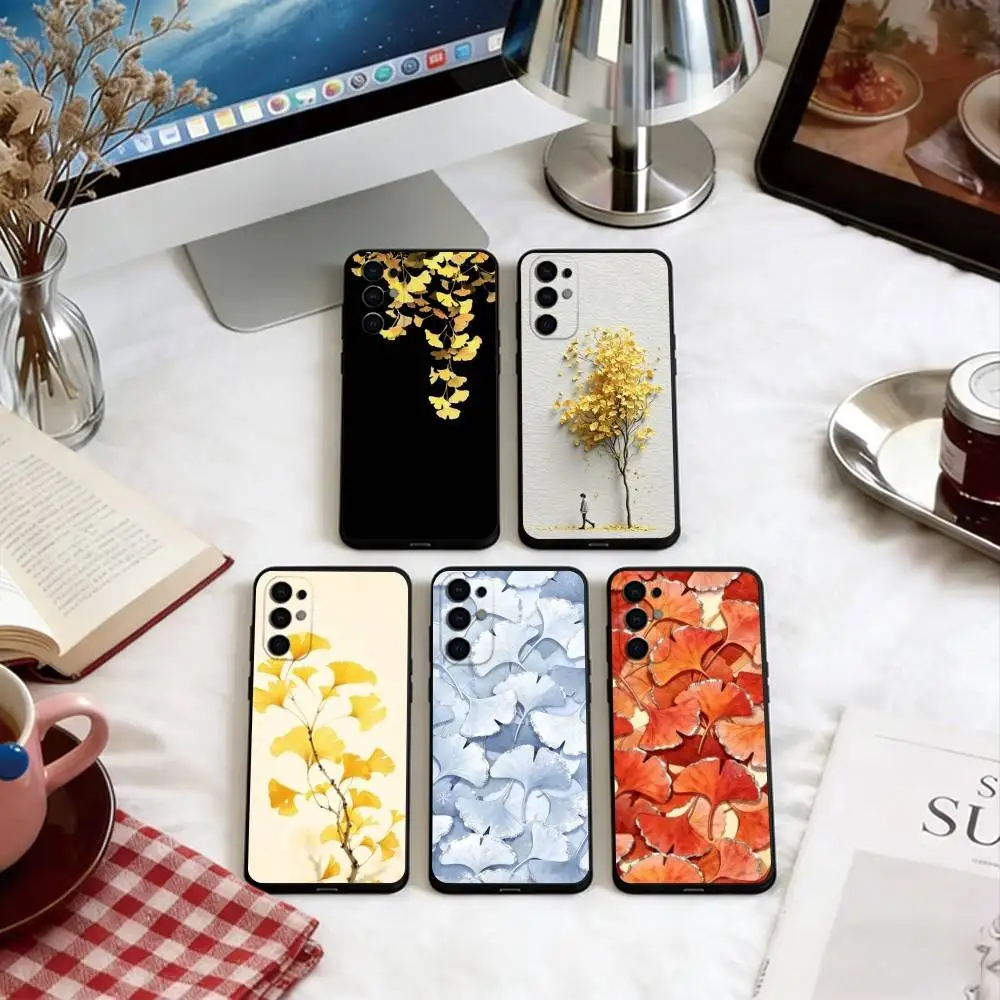 Ginkgo Leaves Phone Case For Samsung S25,S24,S21,S22,S23,S30,Ultra,S20,Plus,Fe,Soft Black Cover