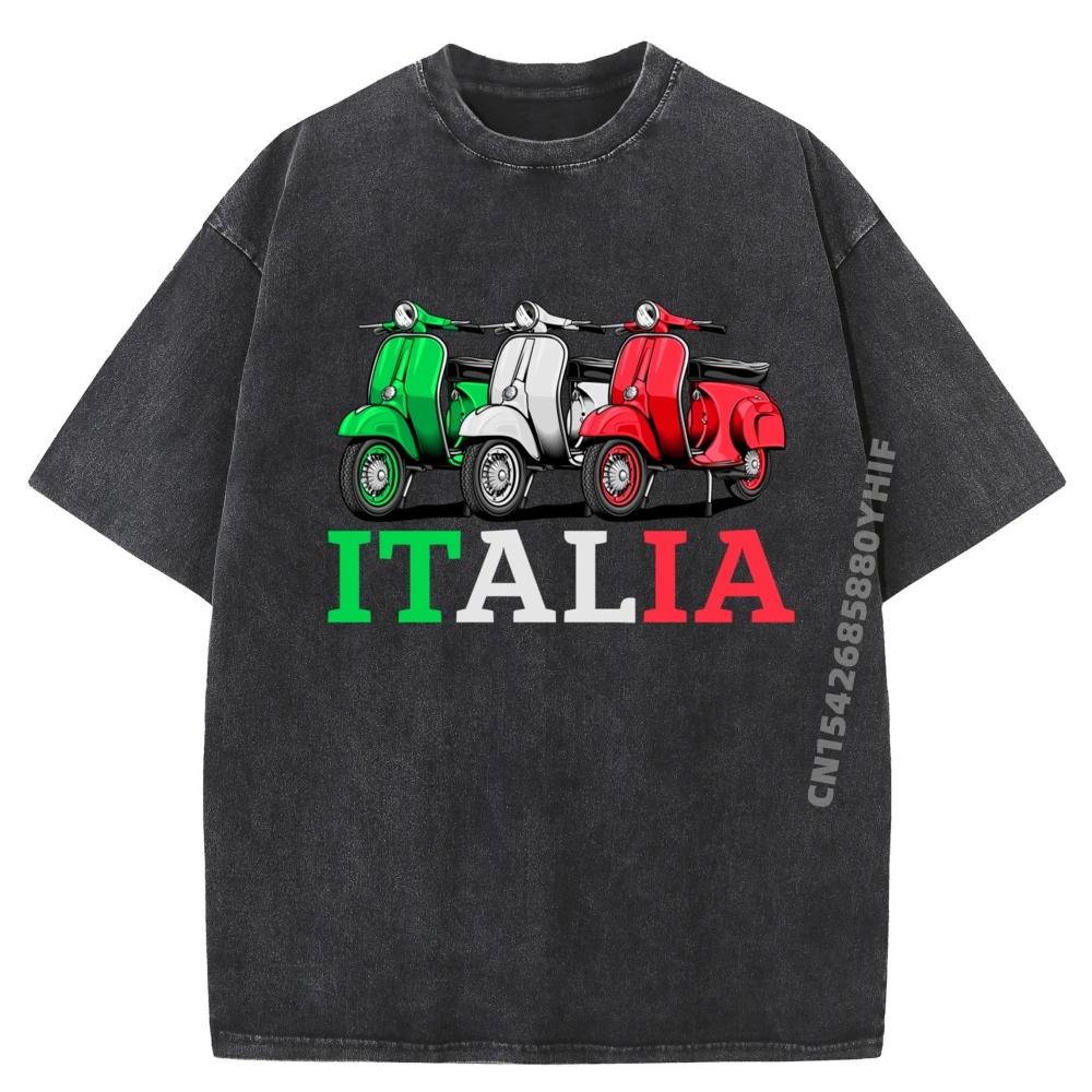 

Italia Scooter Moped Motorcycle Biker Streetwear Funny T Shirts Mens Loose Washed T-shirts Mens Design Clothes