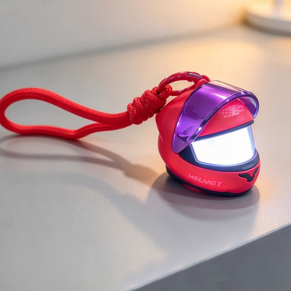 Creative Flip-up Light Up Mini Motorcycle Helmet Keychain Key Ring with Lanyard Cute Bag Pendant For Biker Motorcycle Lovers