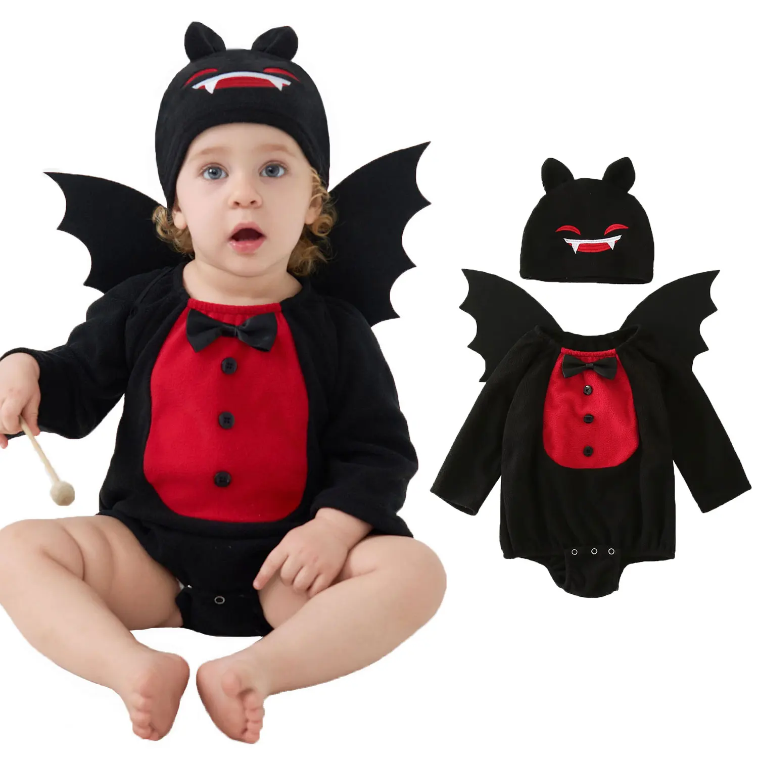 

Umorden Halloween Devil Bat Costume for Baby Infant Boys Girls 3-6M 6-12M 12-18M 18-24M Romper Wings Hat 3pcs Set Red Black
