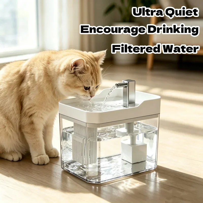 Cat Water Fountain Auto Filter Transparent Cat Drinker USB Anti-Dry Burning Recirculate Filtering Water Dispenser with Pump