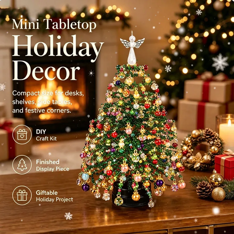 DIY Mini Beaded Christmas Tree Craft Kit Color Pearl Desktop Xmas Tree Indoor Holiday Table Decor