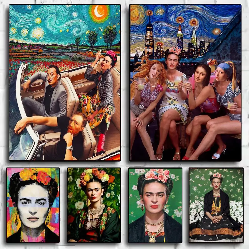 F-Frida Kahlo-pegatinas de póster HD, pintura impermeable, arte de pared para dormitorio, sala de estar, decoración del hogar, regalo