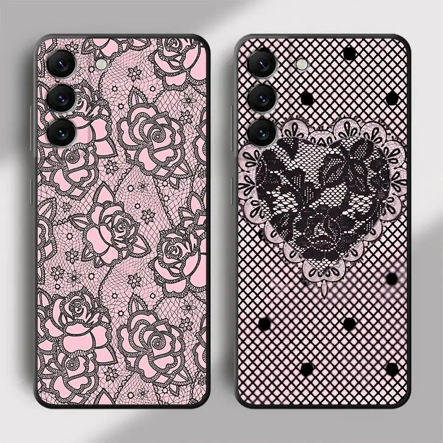Capa de Renda Preta Sexy para Samsung Galaxy A57 A26 A23 A53 A35 A37 A22 A52 A36 A24 A55 A25 A73 A51 A32 A71 A72