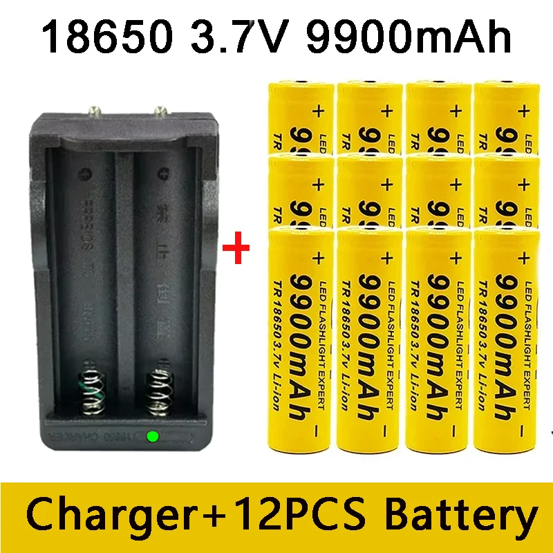 18650Battery Rechargeable Battery 3.7V9900Mah with Charger Capacity Rechargeable Li-IonBattery for Remotecontrolcomputer Shaver