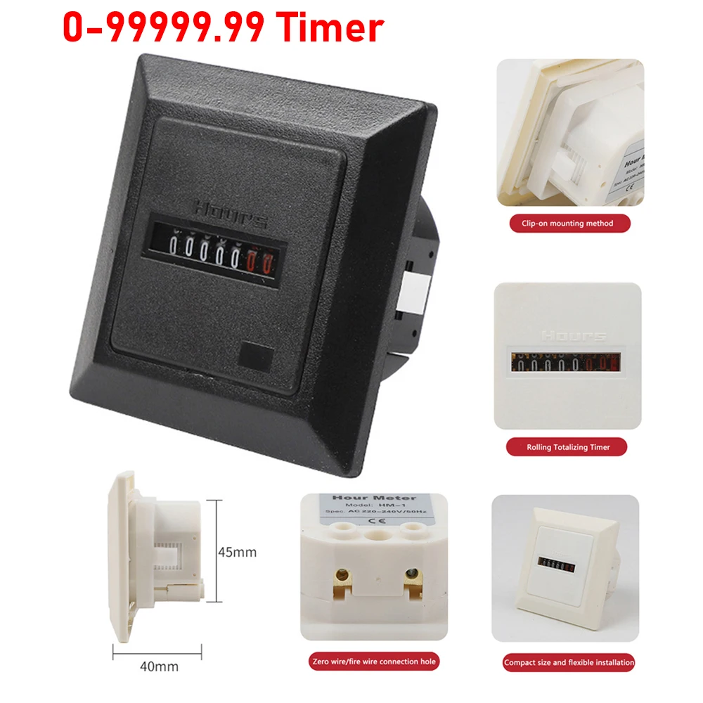 AC220-240V 50Hz Electircal Timer 0-99999.9 Hours 0.3W Electronic Hermetic Counter Power Failure Memory/Power-on Timing Gauge