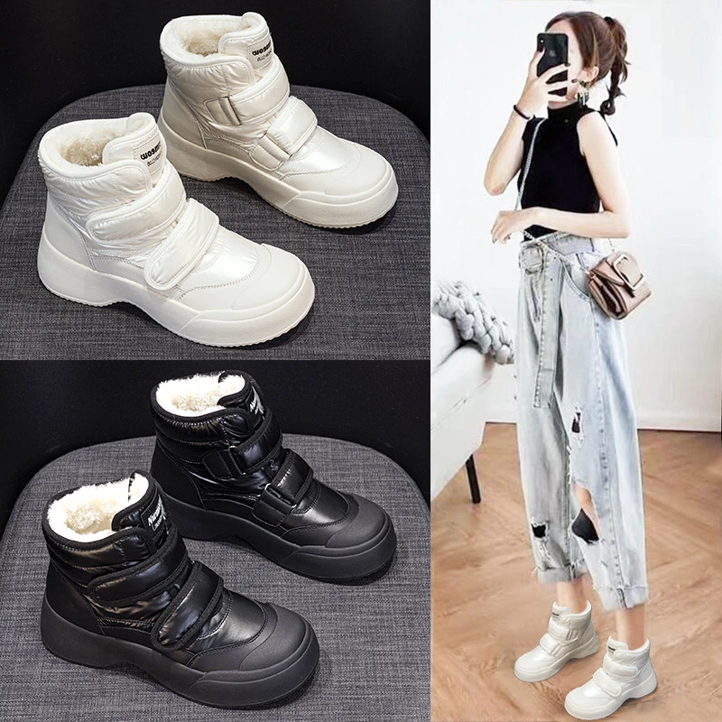 Damen Casual Kurzstiefel 2026 Herbst Winter Neue Koreanische Dicke Plattform Rutschfeste Fleece-Gefütterte Warme Baumwollschuhe Simplement