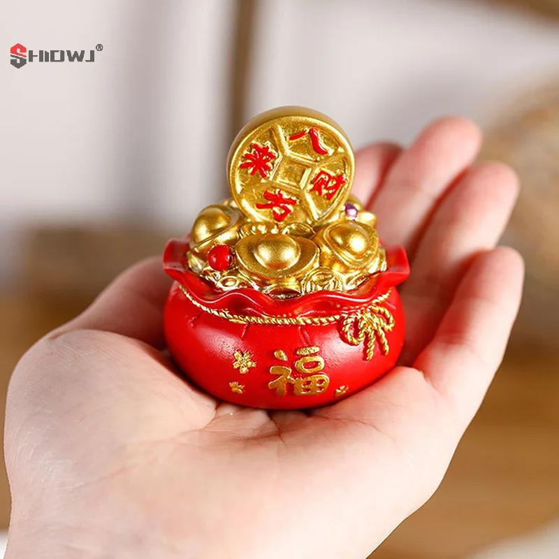 Feng Shui Fortune Adornment Money Tree Wealth And Good Luck Blessing Bag Home Desktop Decoration Resin Crafts