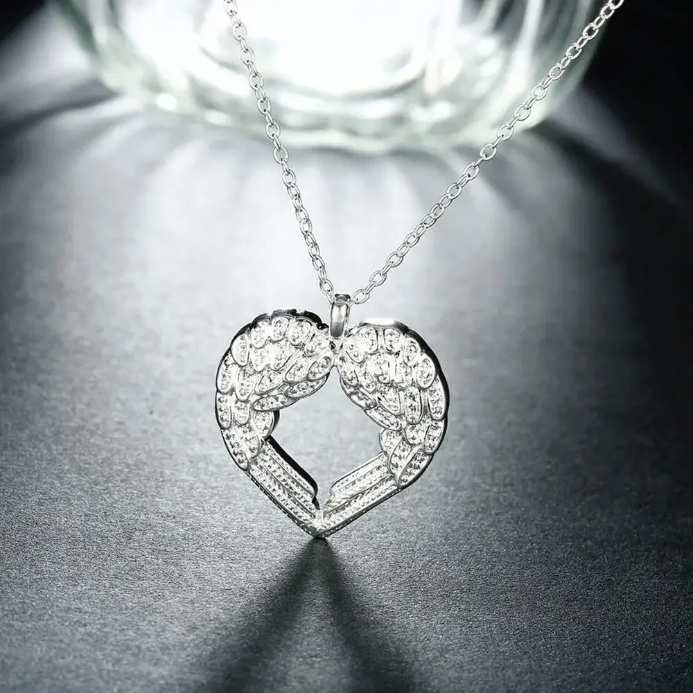 925 sterling Silver Angel wings heart Pendant Necklace For Women luxury fashion party wedding accessories Jewelry Christmas gift