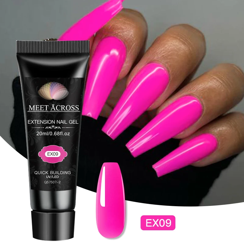 MEET ACROSS 20ml Fluorescent Extension Nail Gel Bright Pink Red Blue UV Hard Gel Nails Finger Prolong Nail Art Gel Polish